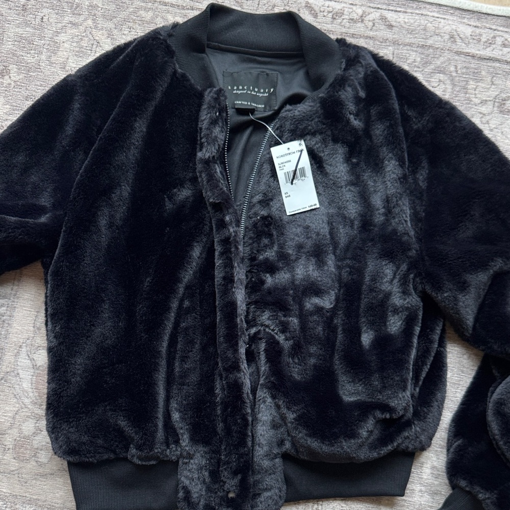 NWT Sanctuary Black Faux Fur Bomber Jacket